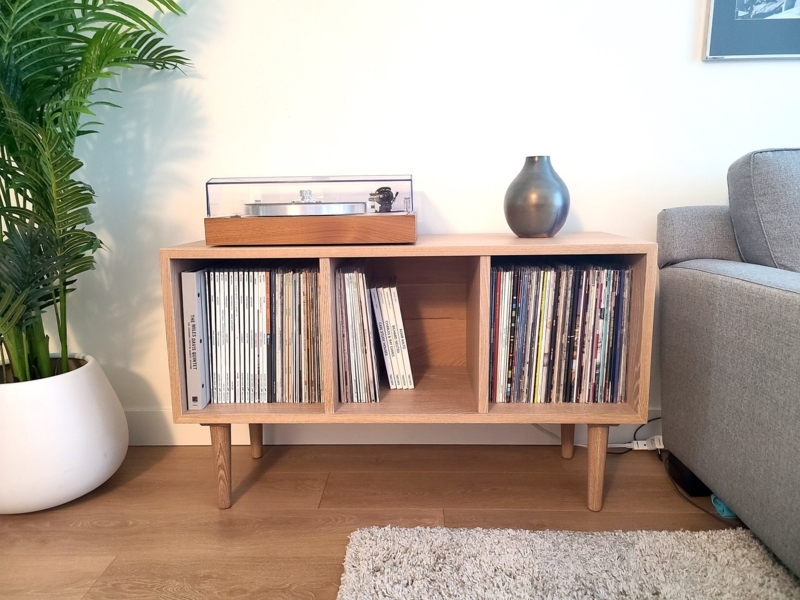 Modern Solid White Oak Vinyl Record Console Stand