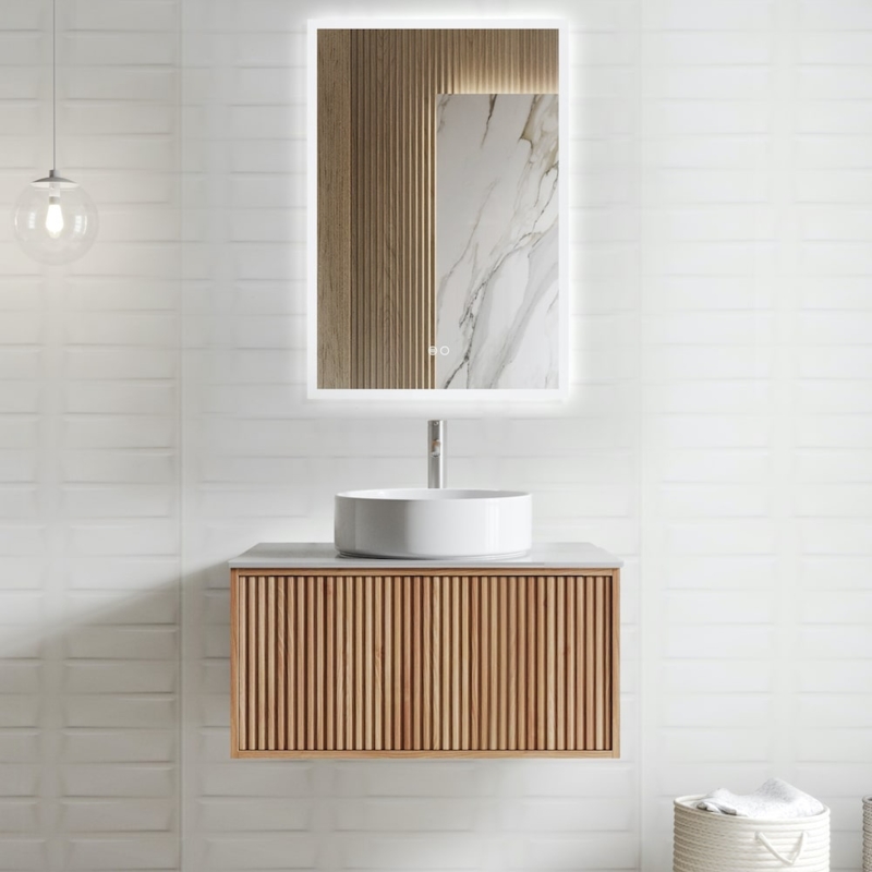 Modern Solid Wood Fluted Bathroom Vanity with Mirror