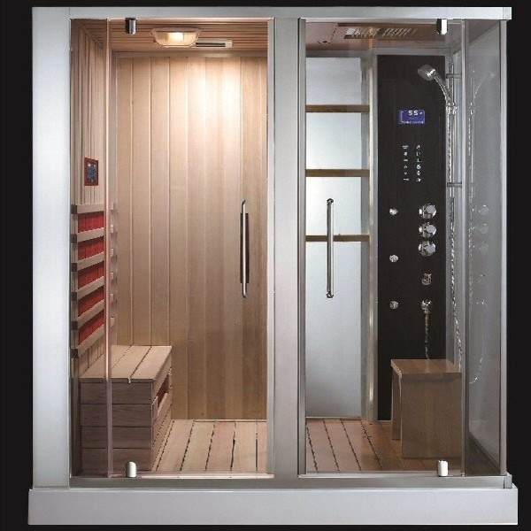 Modern Steam Shower and Sauna Combo with Glass Doors