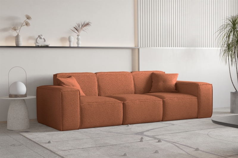 Modern Terracotta 3-Seater Designer Fabric Sofa