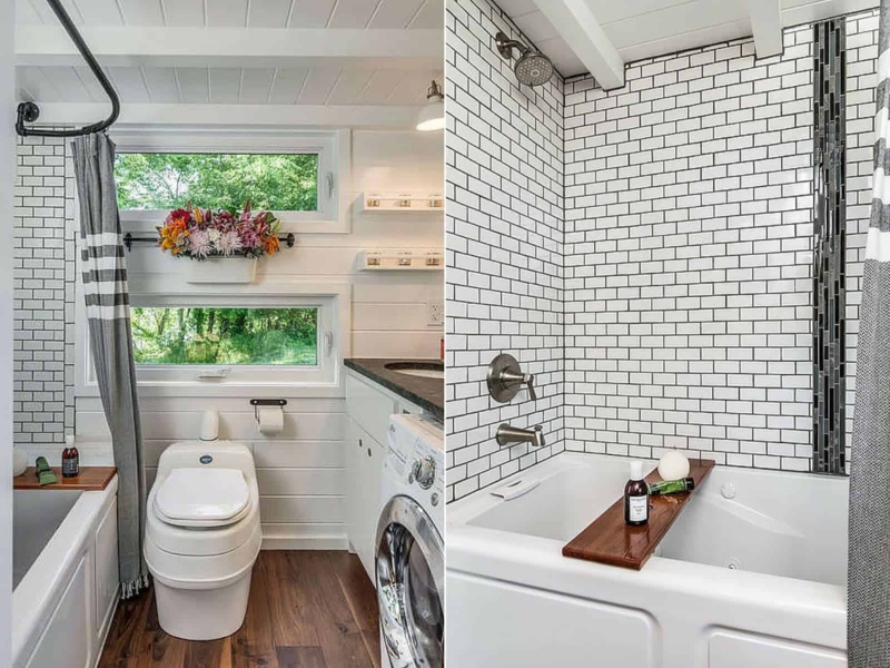 Modern Tiny House Bathroom with White Subway Tiles