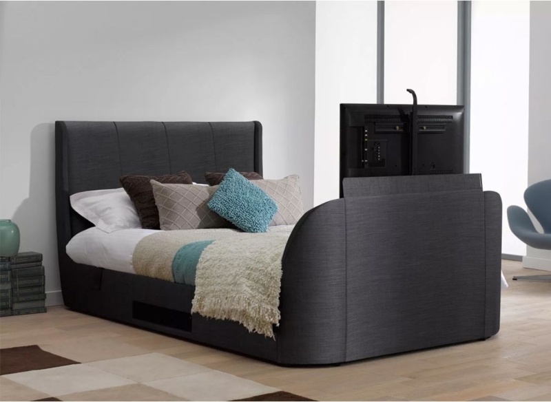 Modern Titanium TV Bed Frame with Built-in LED Screen