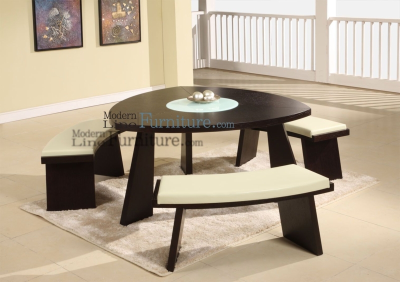 Modern Triangle Dining Table with Curved Benches