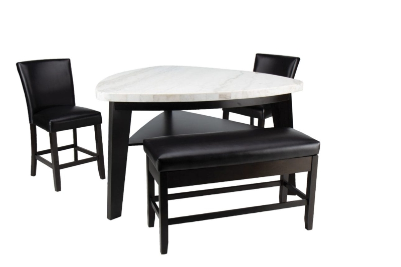 Modern Triangle Marble Dining Table with Black Seating