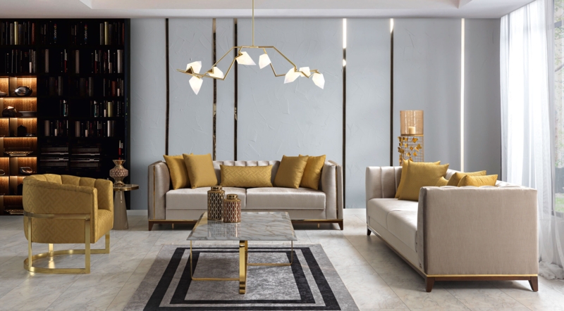 Modern Turkish Sofa Set with Gold Accents