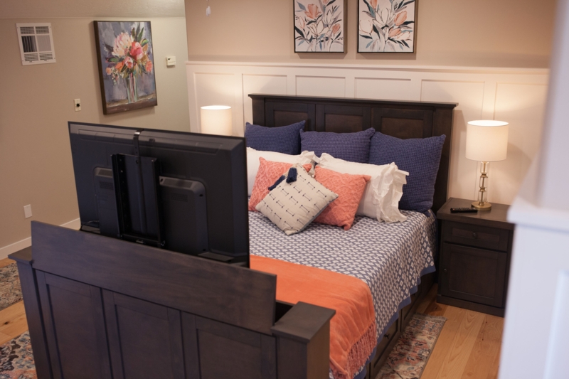 Modern TV Lift Bed with Stylish Upholstered Headboard