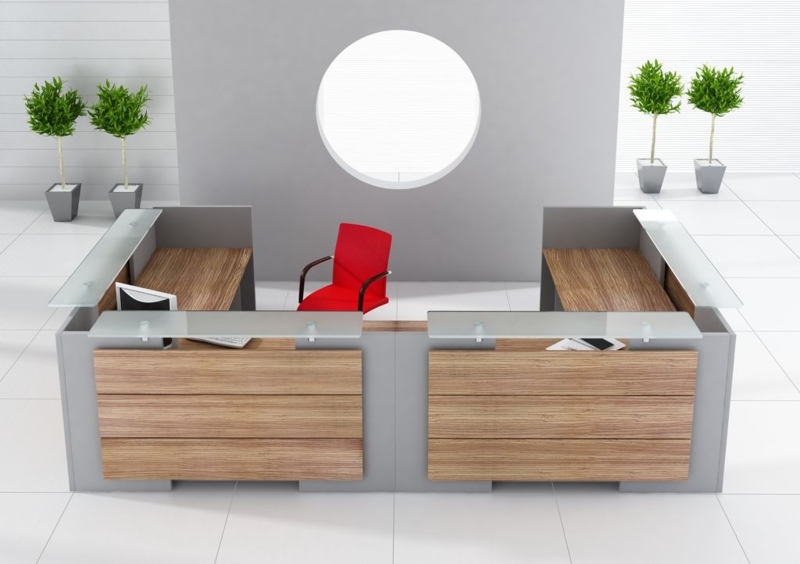 Modern Two-Person Wooden Reception Desk Design