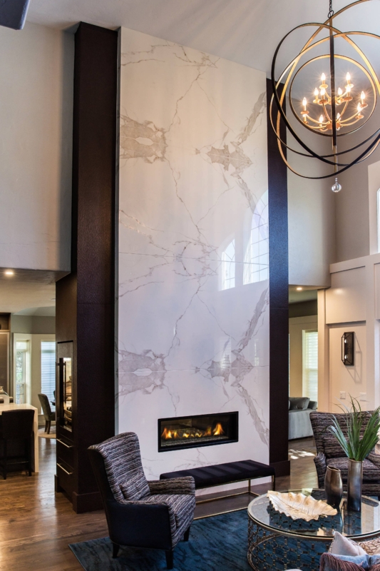 Modern Two-Story Marble Fireplace Design
