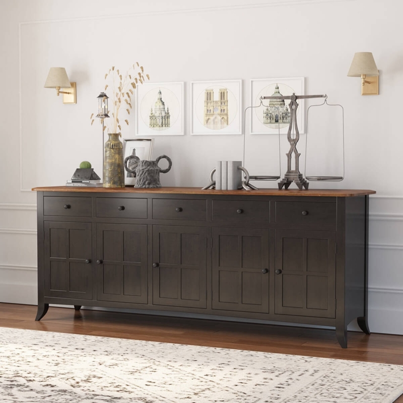 Modern Two-Tone Black Wood Sideboard with Drawers