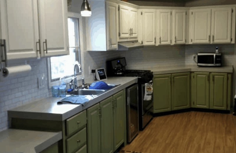 Modern Two-Tone Painted Kitchen Cabinets in Mobile Home