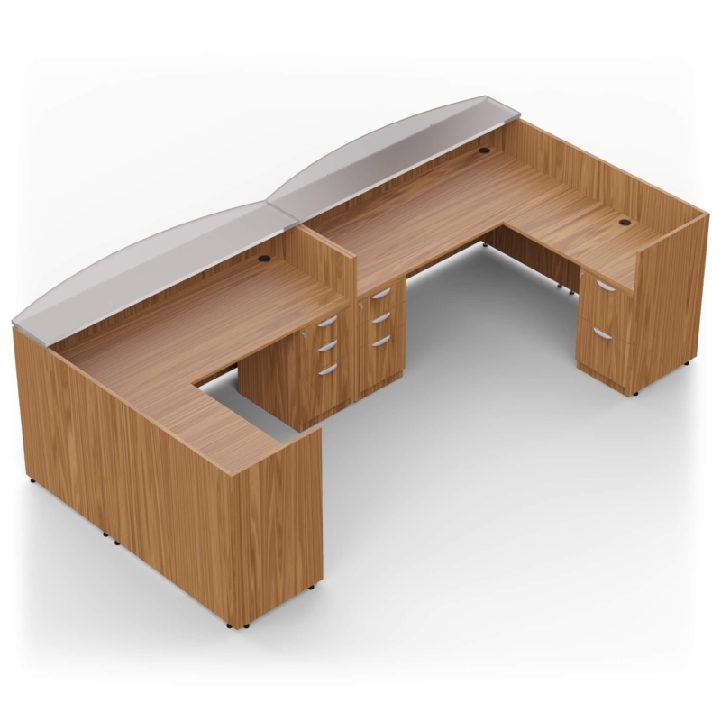 Modern U-Shape Wooden Reception Desk with Glass Top