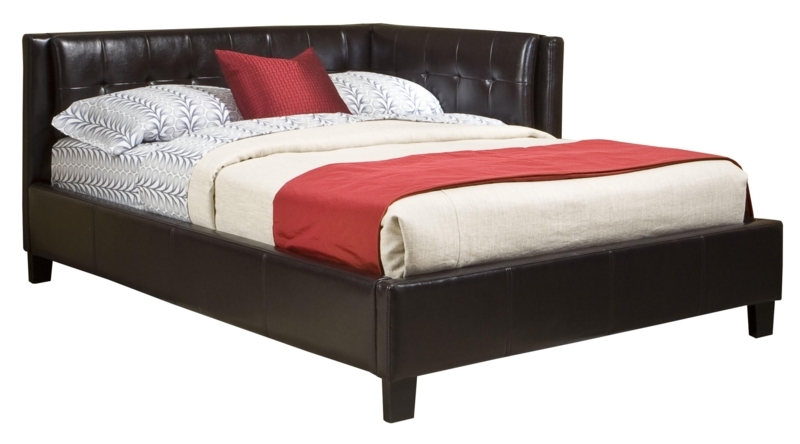 Modern Upholstered Black Leather Corner Bed