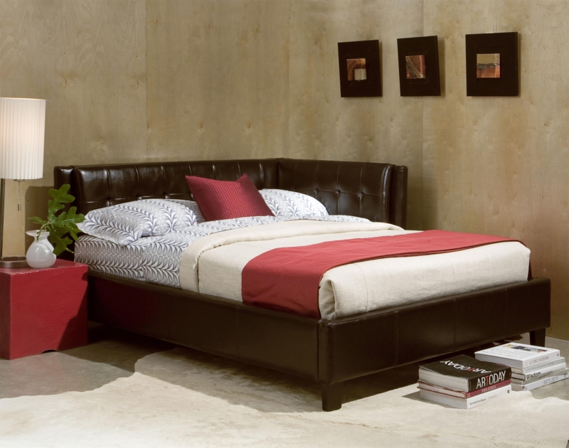 Modern Upholstered Dark Leather Corner Daybed
