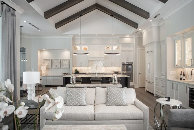 Modern Vaulted Ceiling Lighting in Open Concept Living