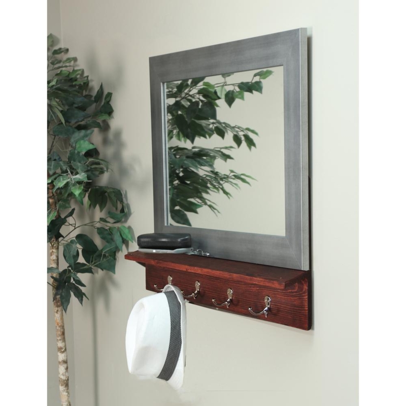 Modern Wall Mirror with Shelf and Coat Hooks