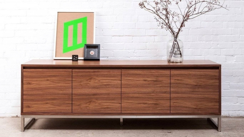 Modern Walnut Sideboard with Sleek Metal Legs