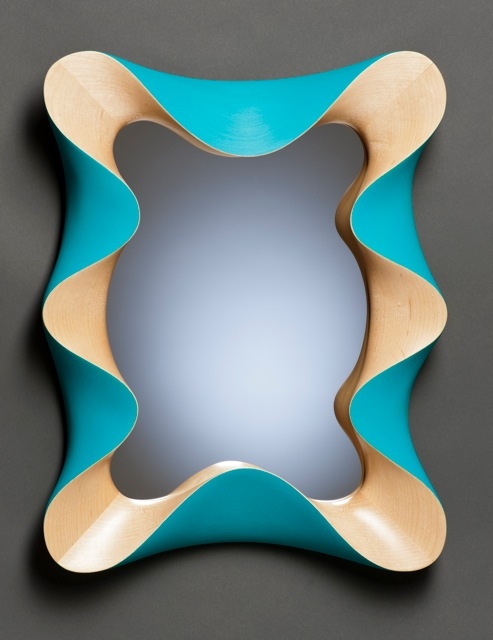 Modern Wavy Blue Wooden Frame Mirror