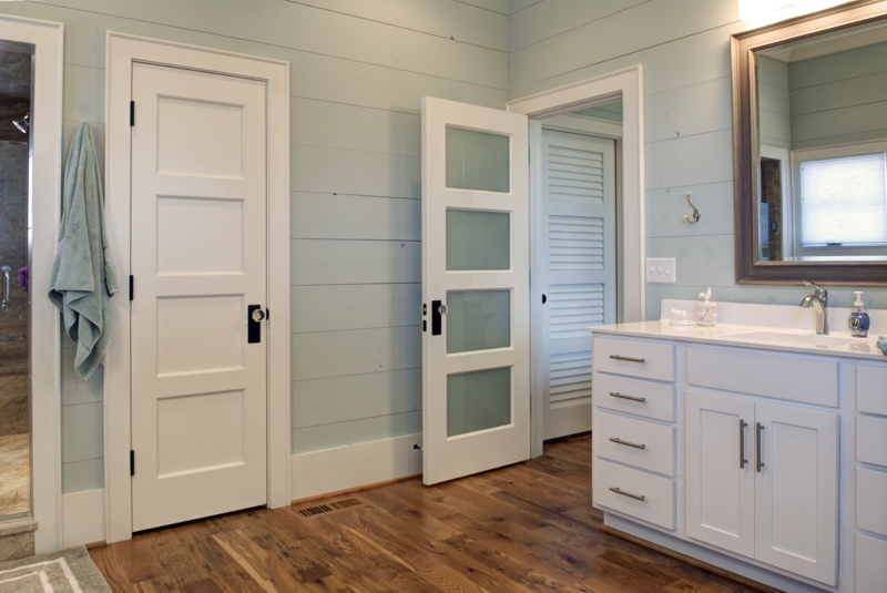 Modern White Bathroom Doors with Frosted Glass Panels