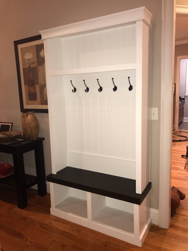 Modern White Entryway Locker with Black Bench