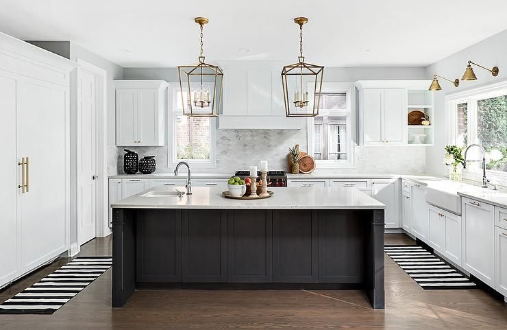 Modern White Kitchen Cabinets with Black Island