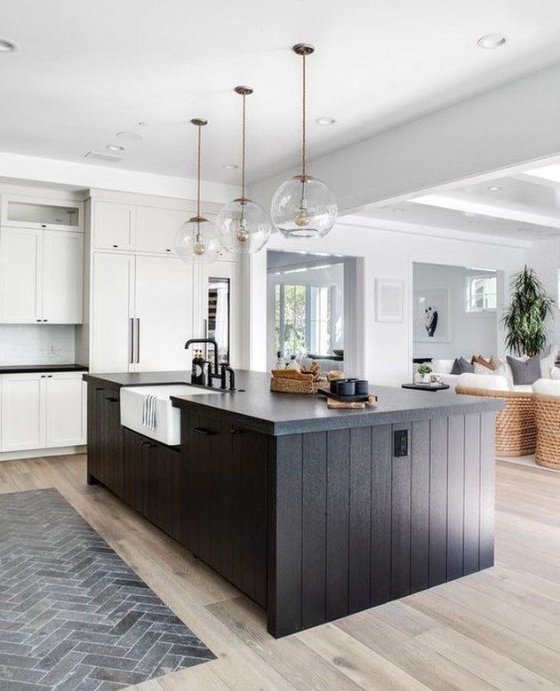 Modern White Kitchen with Dark Wood Island