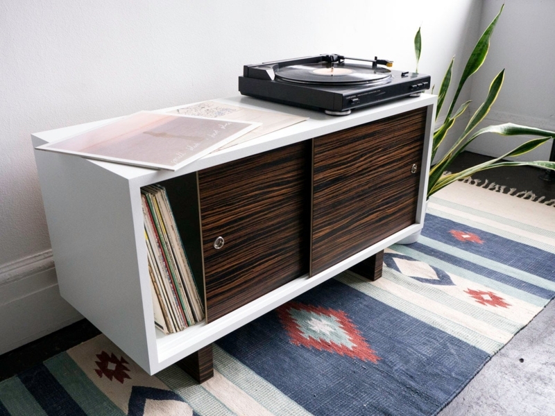 Modern White Lacquer Record Player Stand and Media Console