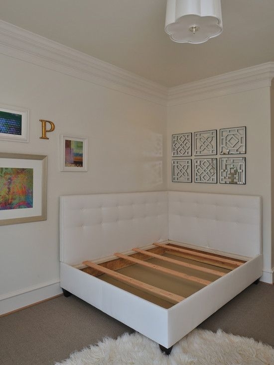 Modern White Padded Corner Bed Frame Design