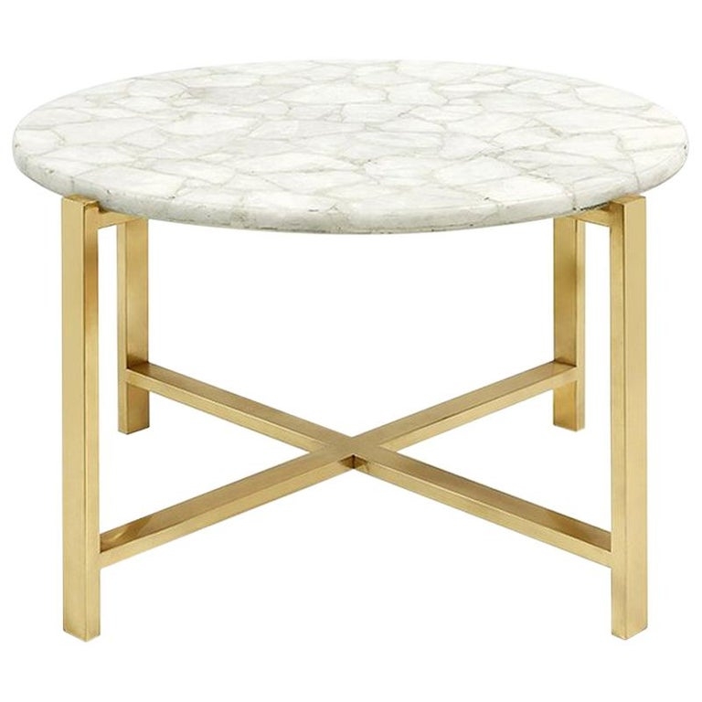 Modern White Quartz Coffee Table with Gold Base