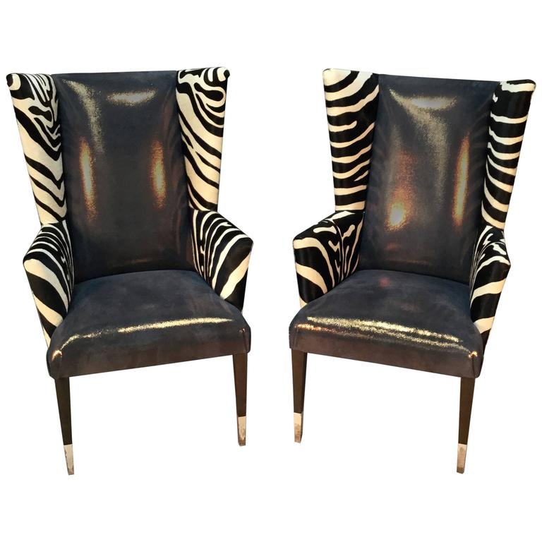Modern Wingback Chairs with Zebra Print Accents