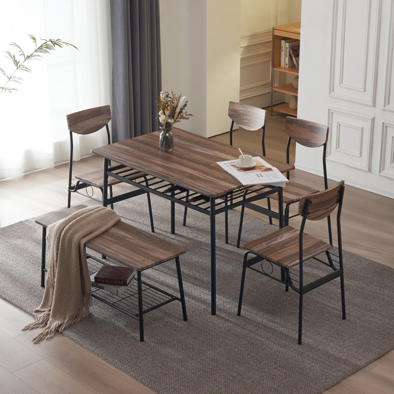 Modern Wood and Metal 6-Piece Dining Set