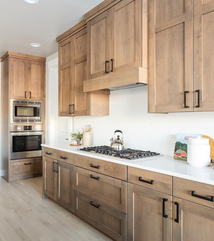 Modern Wood Kitchen Cabinets with Black Hardware
