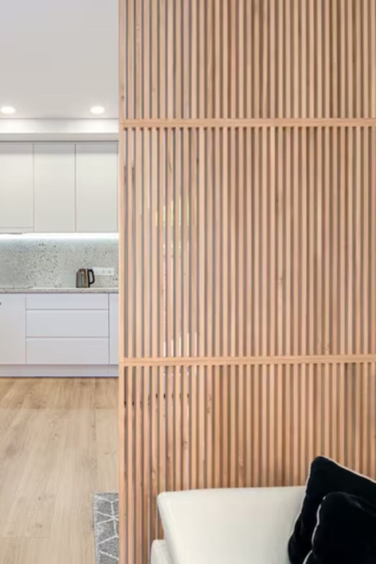 Modern Wooden Slat Floor-to-Ceiling Room Divider