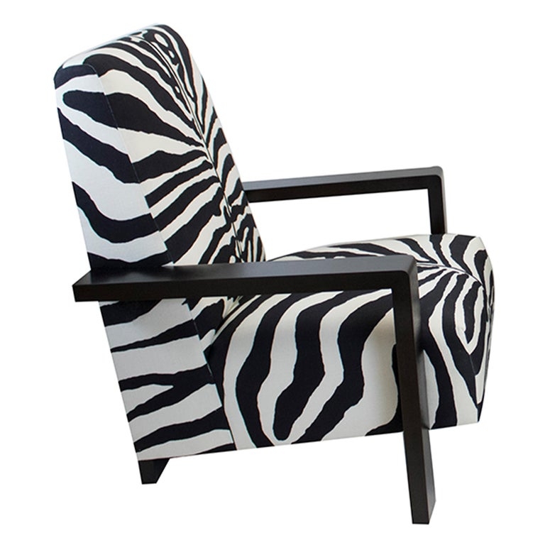 Modern Zebra Print Lounge Chair with Black Frame
