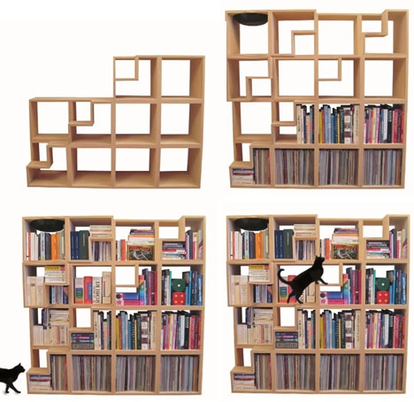 Modular Cat-Friendly Stacking Bookcase Design