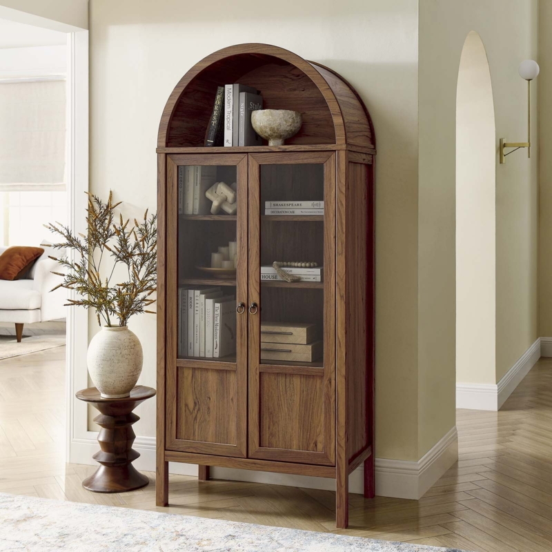 Modway Tessa Walnut Tall Arched Display Cabinet