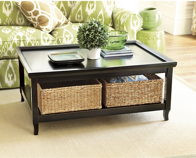Morgan Black Cocktail Table with Woven Basket Storage