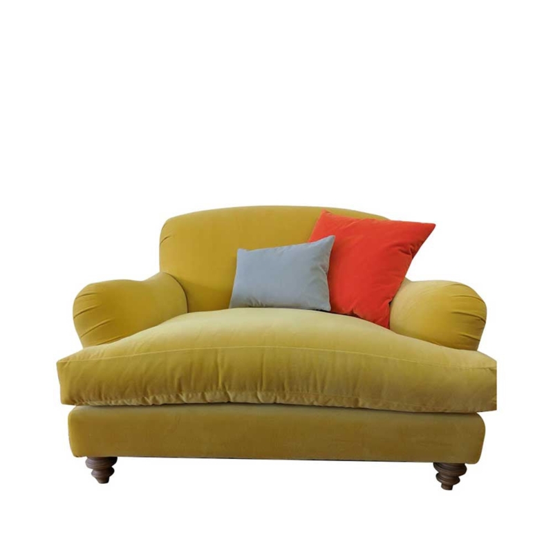 Mustard Yellow Cuddle Sofa with Colorful Cushions
