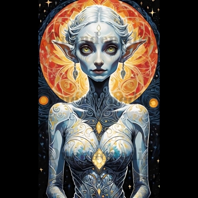 Mystical Elven Wall Art with Vibrant Moon Halo