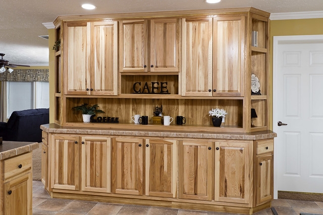 Natural Wood Kitchen Cabinets for Cozy Mobile Homes