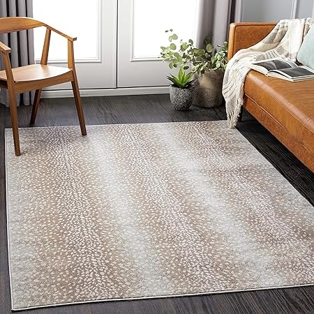 Neutral Antelope Print Area Rug in Modern Living Room
