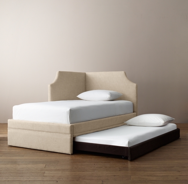 Neutral Upholstered Corner Bed with Pull-Out Trundle