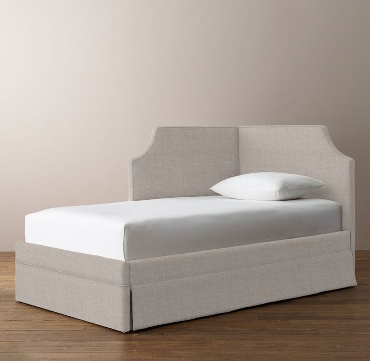 Neutral Upholstered Corner Bed with Skirted Base