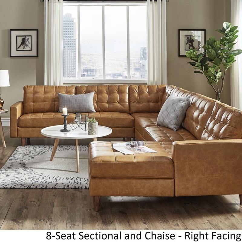 Odin Caramel Leather L-Shape Sectional Sofa with Chaise