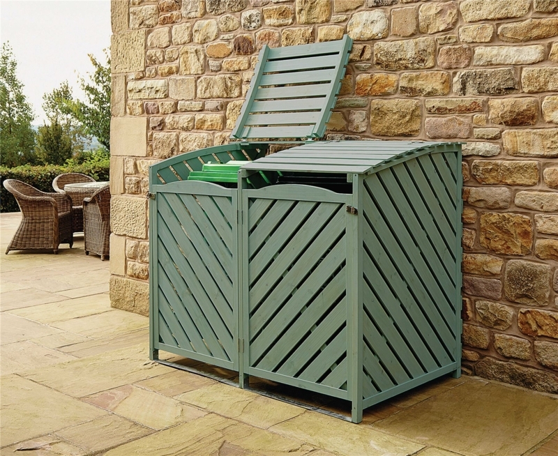 Outdoor Double Wheelie Bin Storage Cover with Hinged Lid
