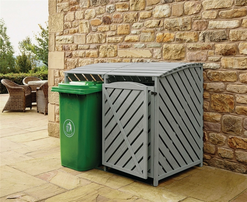 Outdoor Double Wheelie Bin Storage Unit with Hinged Lid