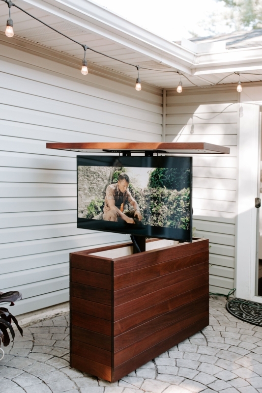 Outdoor Hidden TV Lift Cabinet in Brazilian Walnut Hardwood