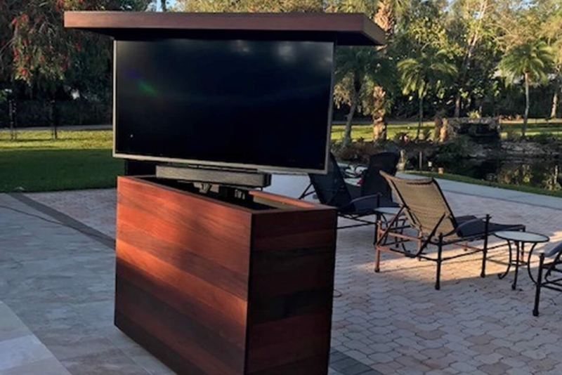 Outdoor Hidden TV Stand with Wooden Cabinet