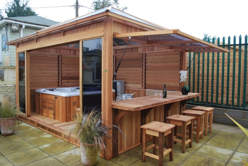 Outdoor Wooden Spa Pavilion with Bar Seating