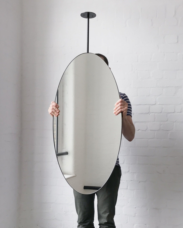 Ovalis Ceiling Suspended Mirror with a Modern Matte Black Frame ...