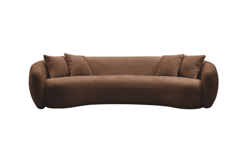 Oversized Brown Boucle Curved Mid Century Sofa